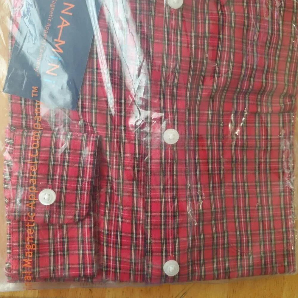 MagnaReady dress shirt boys sz medium Red plaid magnetic button down Long sleeve